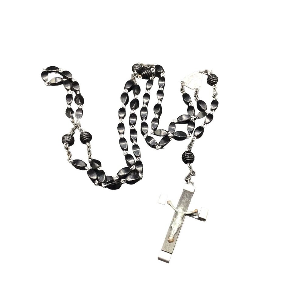 Black Rosary Necklace Religious Prayer Jewelry Plastic Necklace Made in France